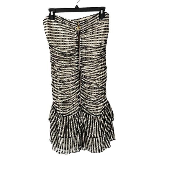 Bebe Strapless Stretchy Gingham Ruffle Zipper Mini Dress NWTs size large black - Picture 1 of 7